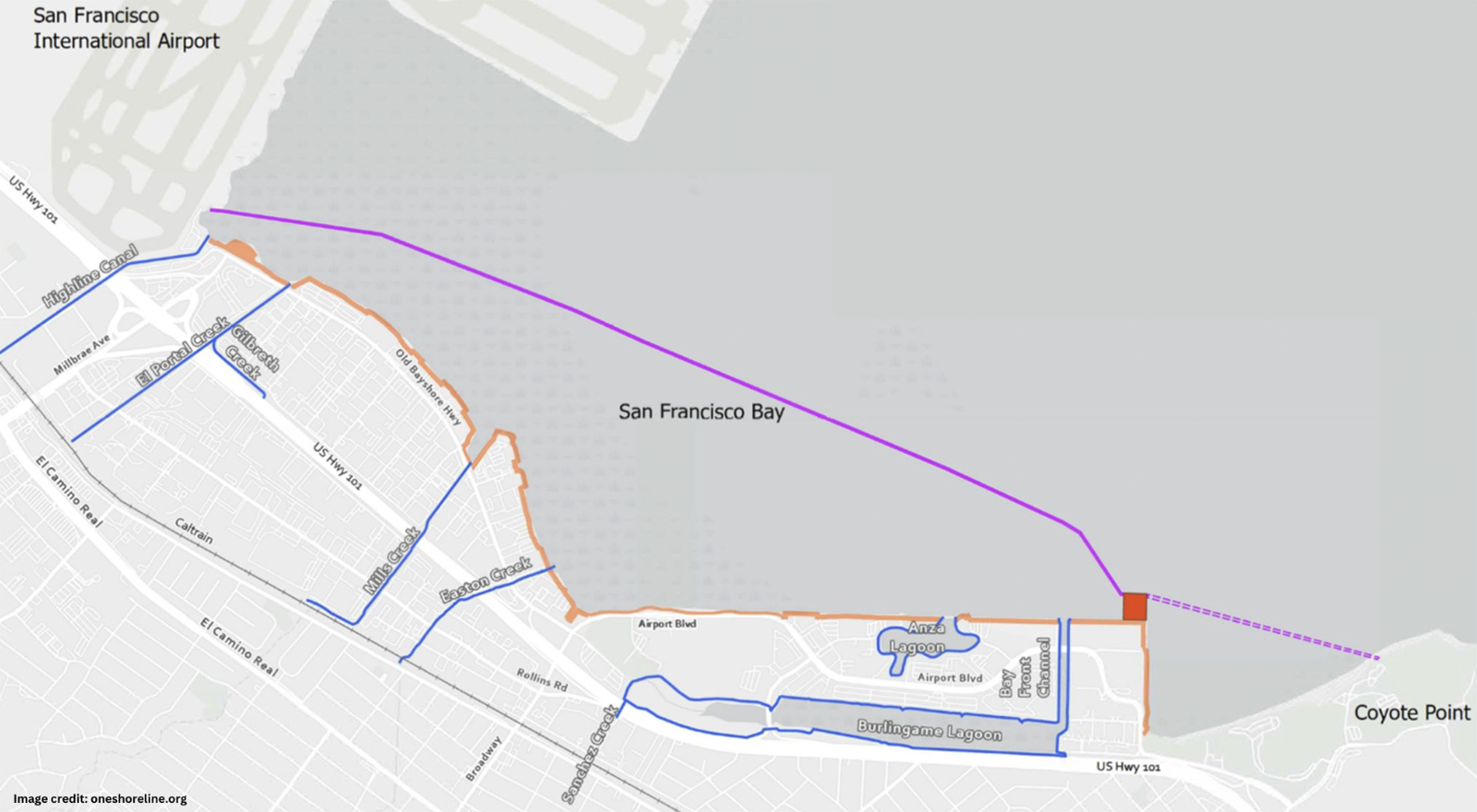 Map of proposed seawall in the Bay 