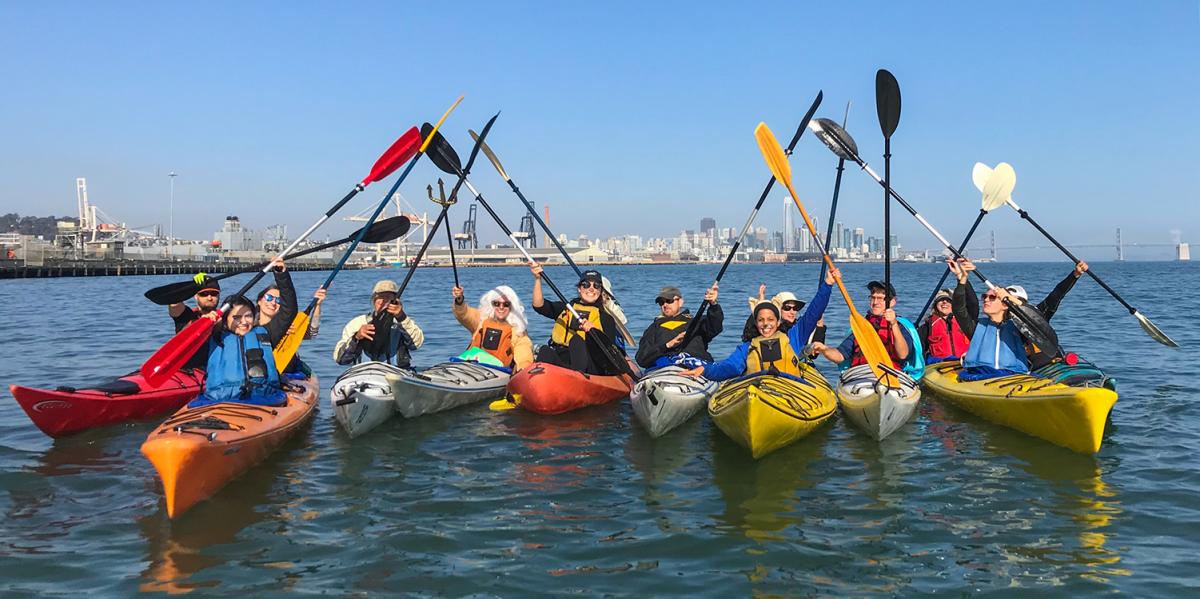 The Baykeeper team aboard kayaks on the Bay