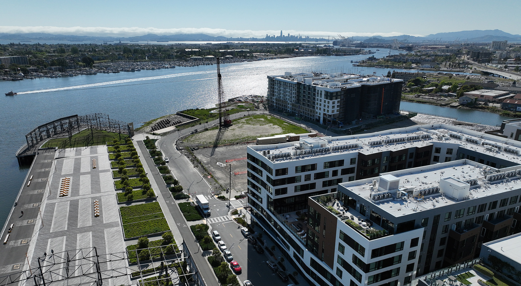 Aerial view of the Brooklyn Basin development in Oakland
