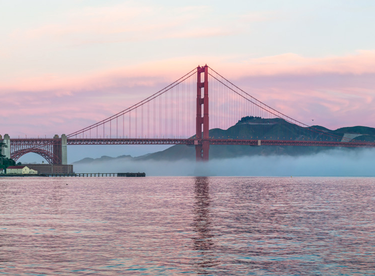 Golden Gate Bridge and the Bay at sunrise