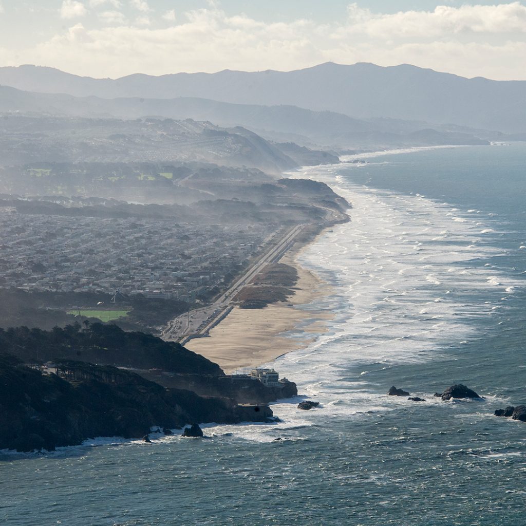 Aerial view of Ocean Beach in SF