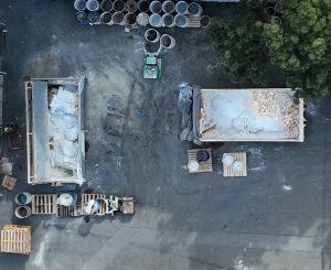Aerial view of open containers at the Morgan facility in Hayward