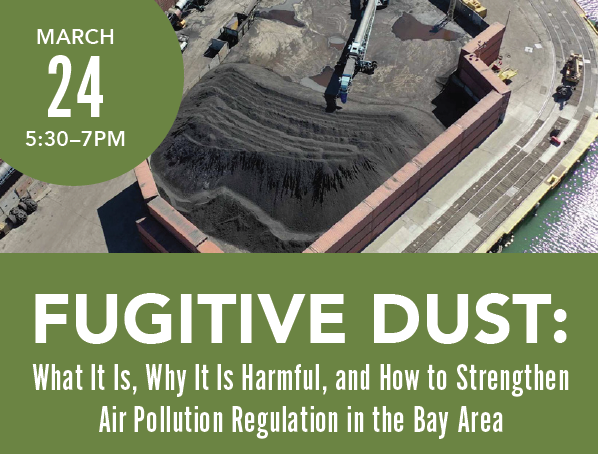 Announcement of Fugitive Dust webinar on March 24 with photo of coal terminal