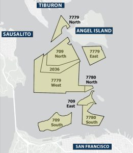 Map of sand mining lease areas near San Francisco and Angel Island